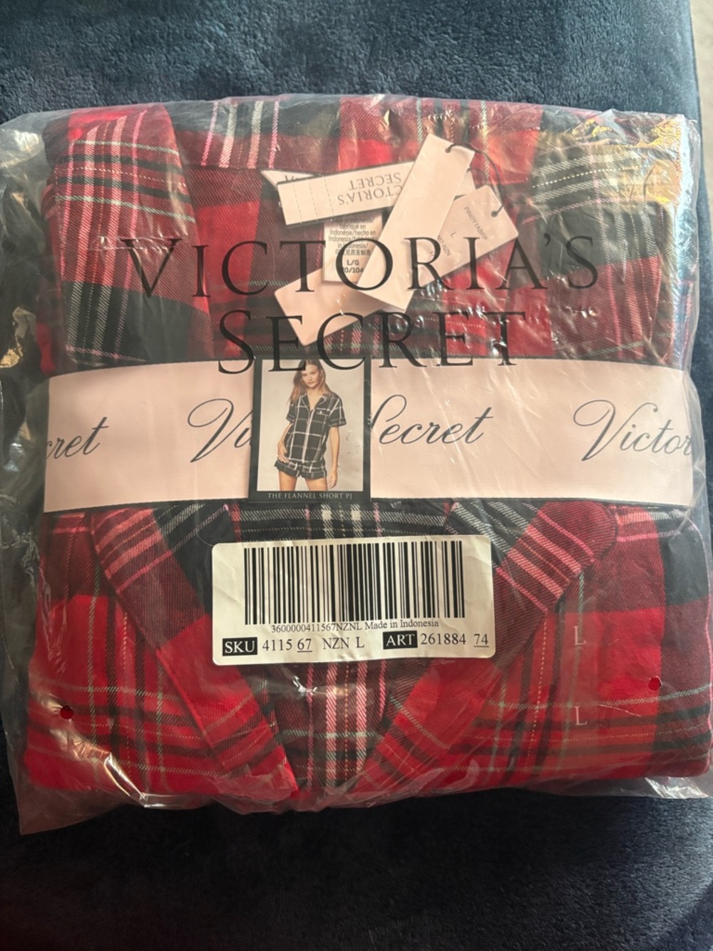 Victoria's Secret Red + Black Plaid Flannel Shirt and short set